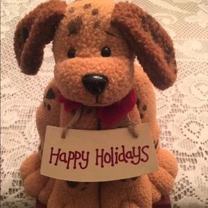 Vtg Cast Iron Stuffed Dog stocking Holder